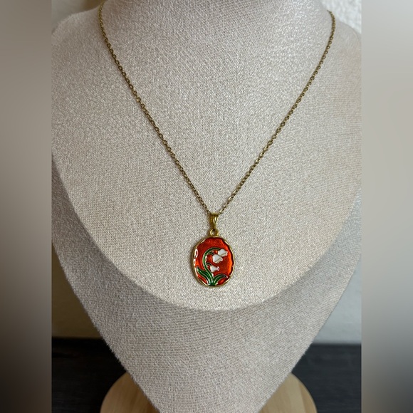 Handmade Red/Gold Lily Of The Valley Necklace - Picture 1 of 5